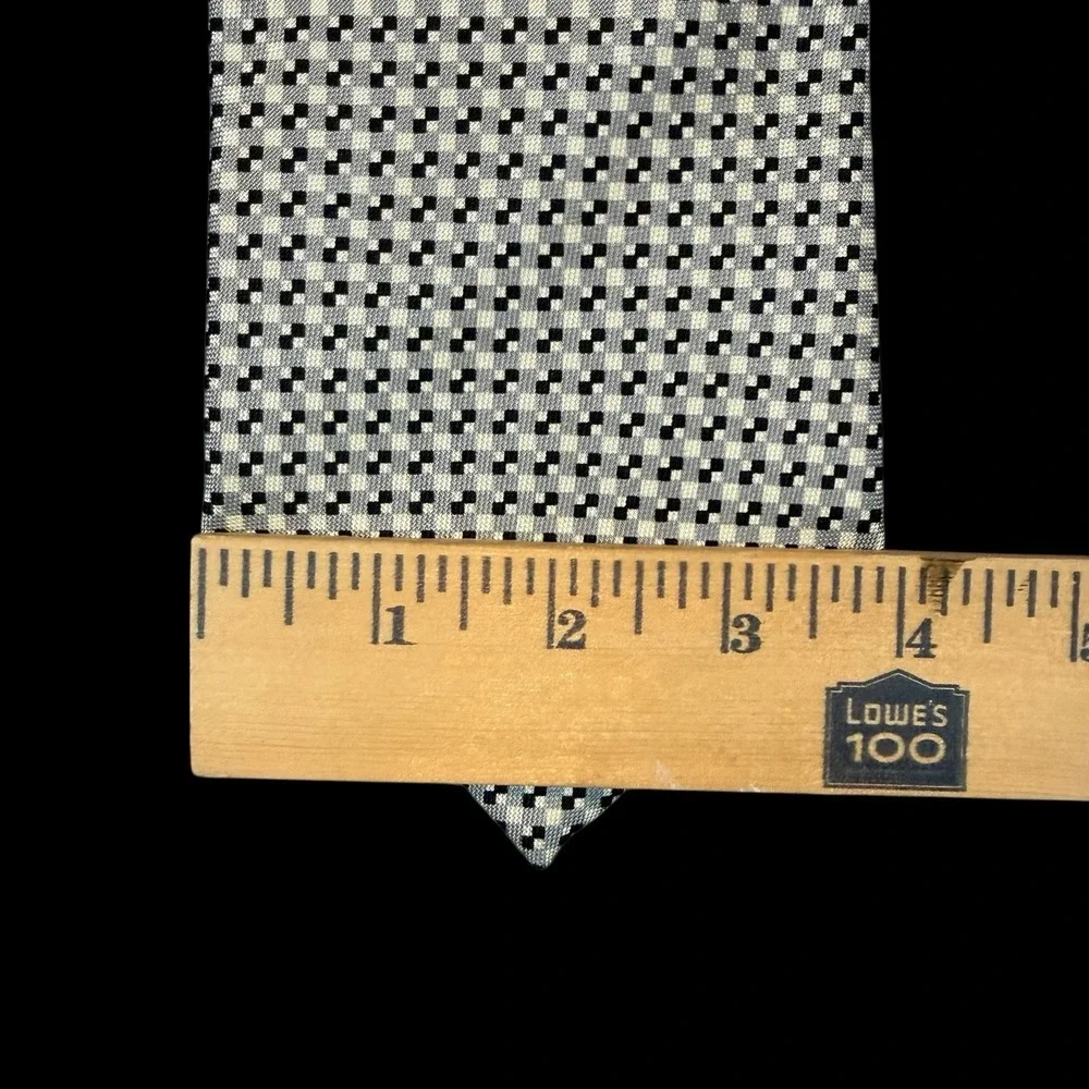 Vintage Ralph Lauren Black White Geo Square 100% Silk Made USA Tie 57